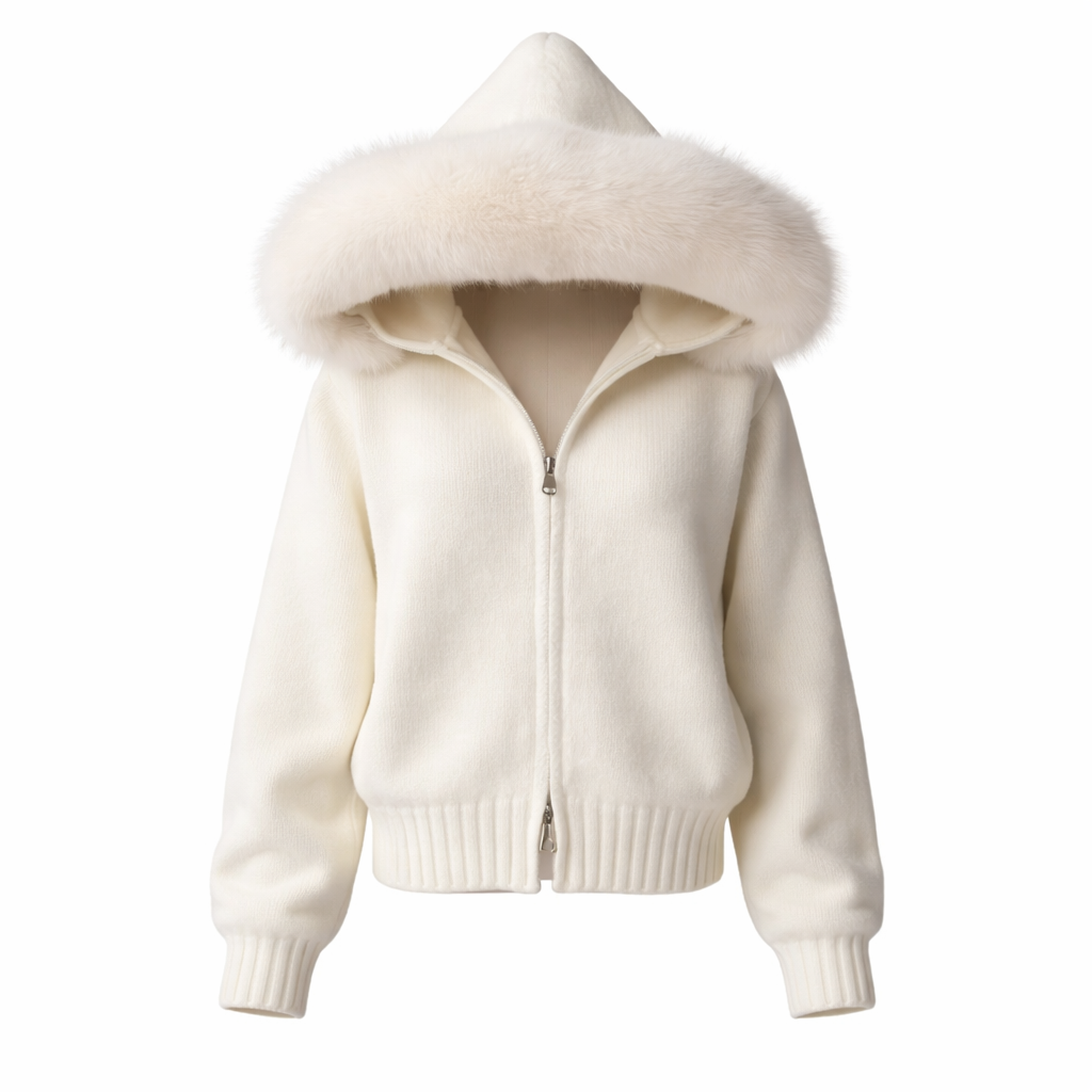 Atelier M Fur-Trim Knit Jacket – Ivory